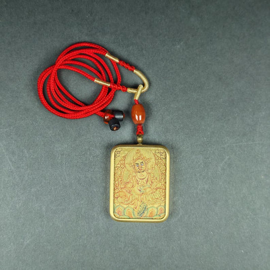 Hand-Painted Yellow Jambhala Locket – Tibetan Gau Box Amulet Necklace