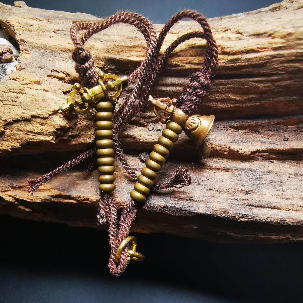 4mm Brass Prayer Bead Counters with Dorje Bell Pendant - Gandhanra-ART