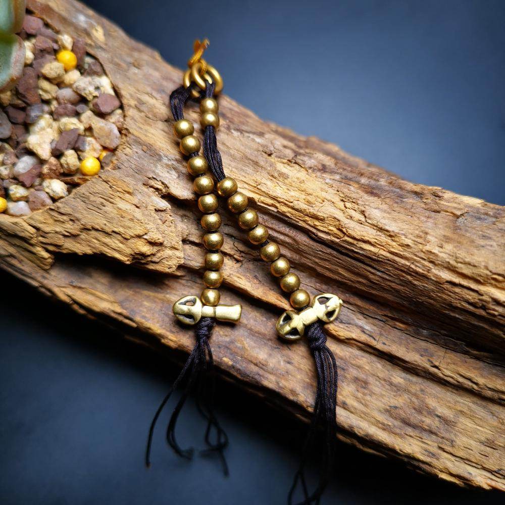 4mm Brass Prayer Bead Counters with Dorje Bell Pendant - Gandhanra-ART