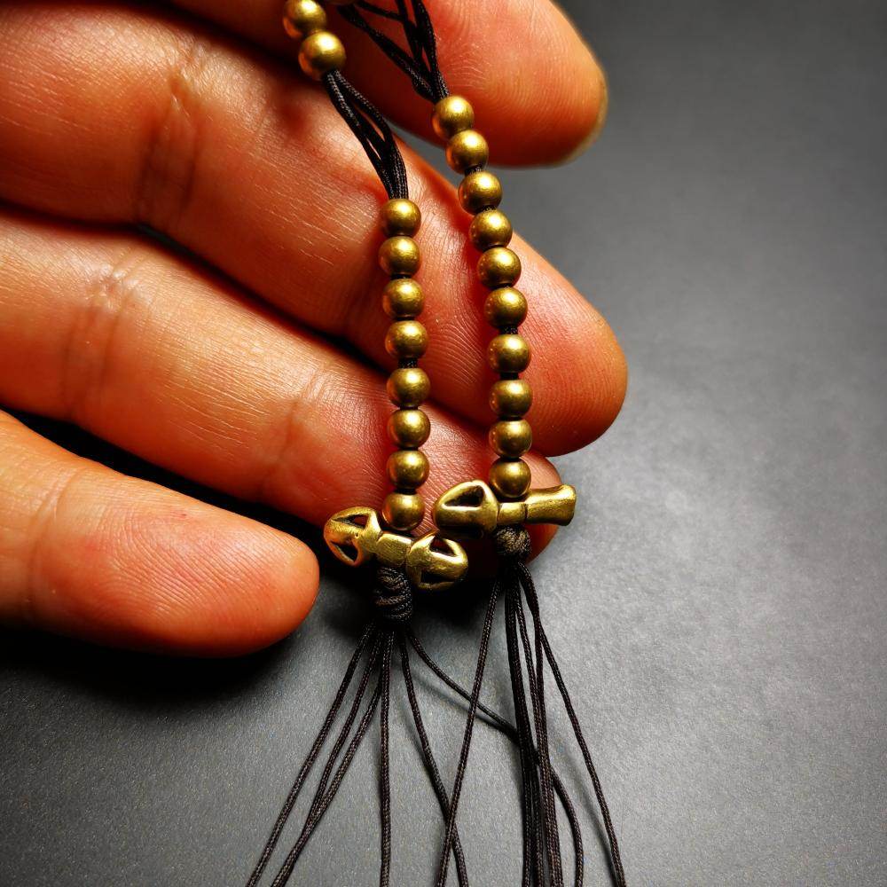 4mm Brass Prayer Bead Counters with Dorje Bell Pendant - Gandhanra-ART