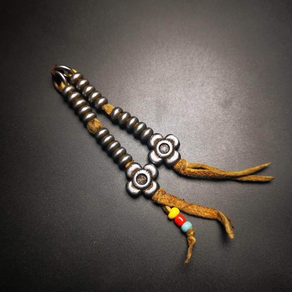 6mm Cold Iron Prayer Bead Counters with Gesang Flower Pendant - Gandhanra-ART