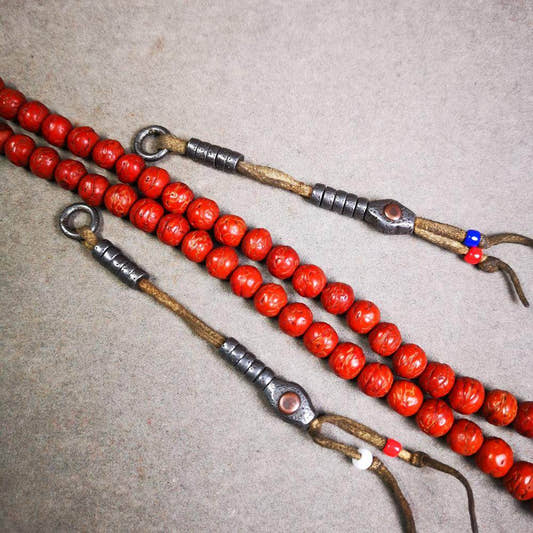 6mm Cold Iron Prayer Bead Counters with Mantra Dot Pendant - Tibetan Buddhist art, detailed view