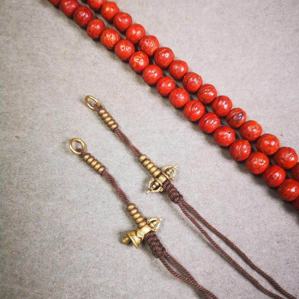 4mm Brass Prayer Bead Counters with Dorje Bell Pendant - Gandhanra-ART