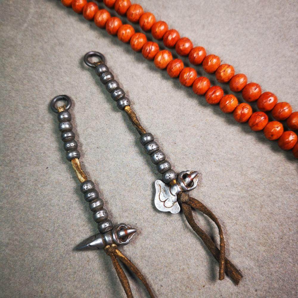 6mm Cold Iron Prayer Bead Counters with Kila and Kartika Pendant - Gandhanra-ART