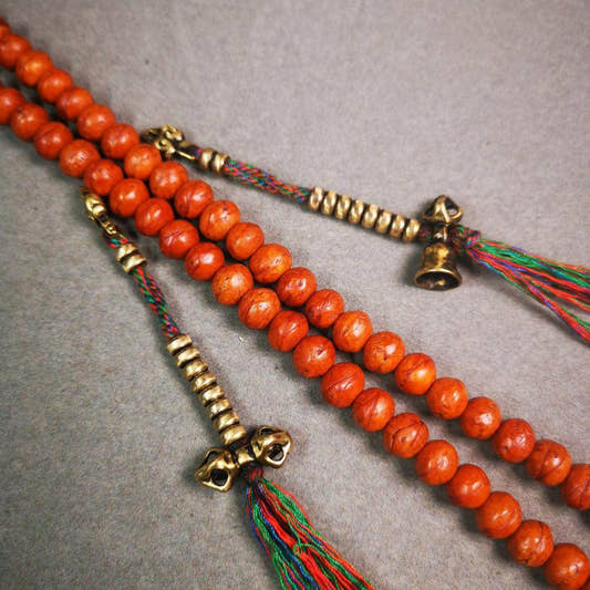 5mm Brass Prayer Bead Counters with Dorje Bell Pendant - Tibetan Buddhist art, detailed view