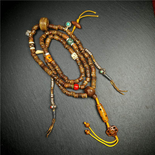 Old Kapala Skull Bone Mala - Tibetan Buddhist mala beads, detailed view
