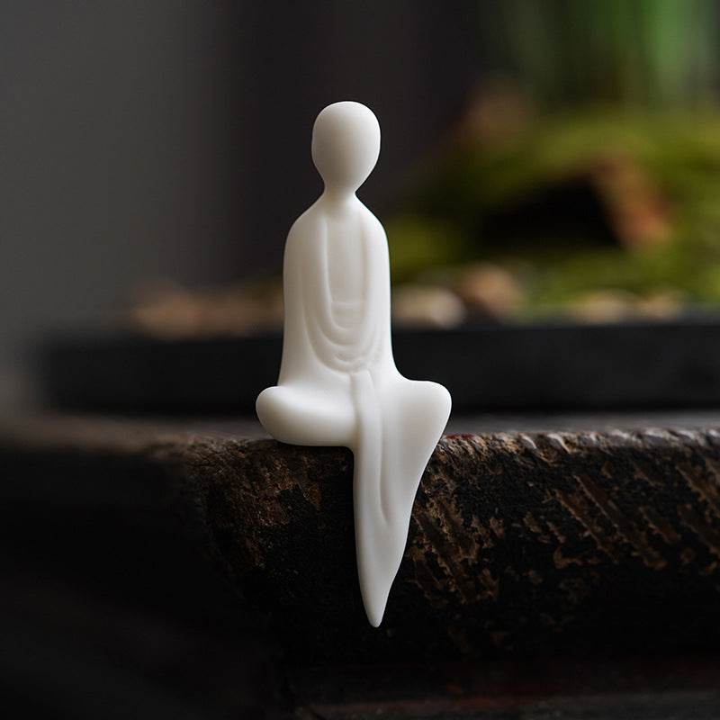 White Ceramic Zen Figurine Ornament - Gandhanra-ART