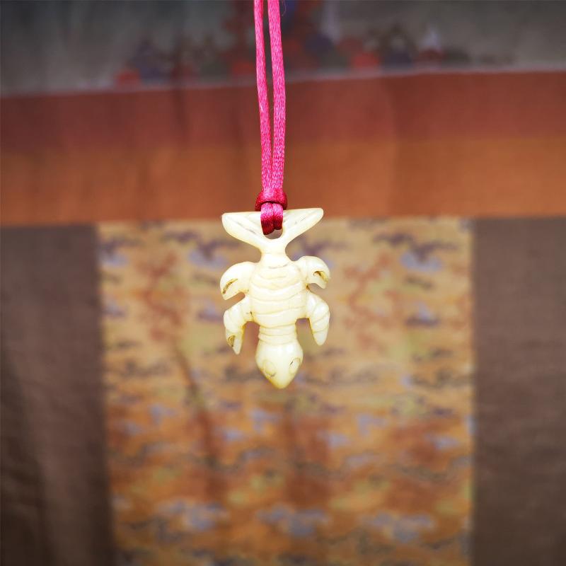 Tibetan Amulet,Yak Bone Carved Scorpion Guru of Padmasambhava, 1.2"