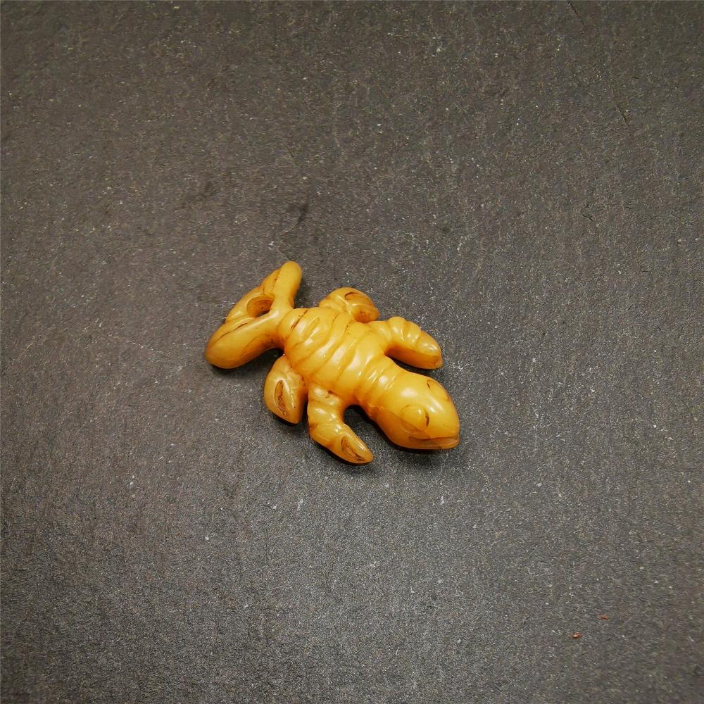 Tibetan Amulet,Yak Bone Carved Scorpion Guru of Padmasambhava, 1.2"