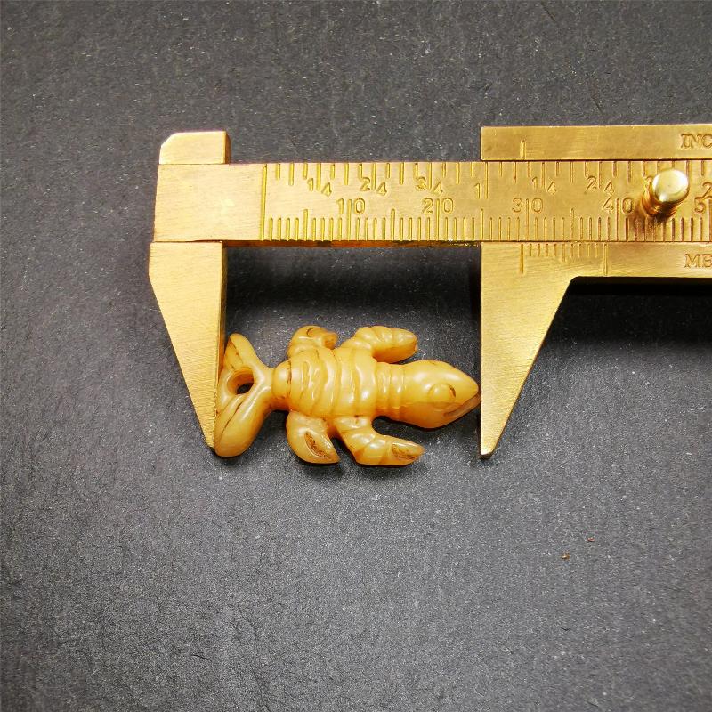 Tibetan Amulet,Yak Bone Carved Scorpion Guru of Padmasambhava, 1.2"