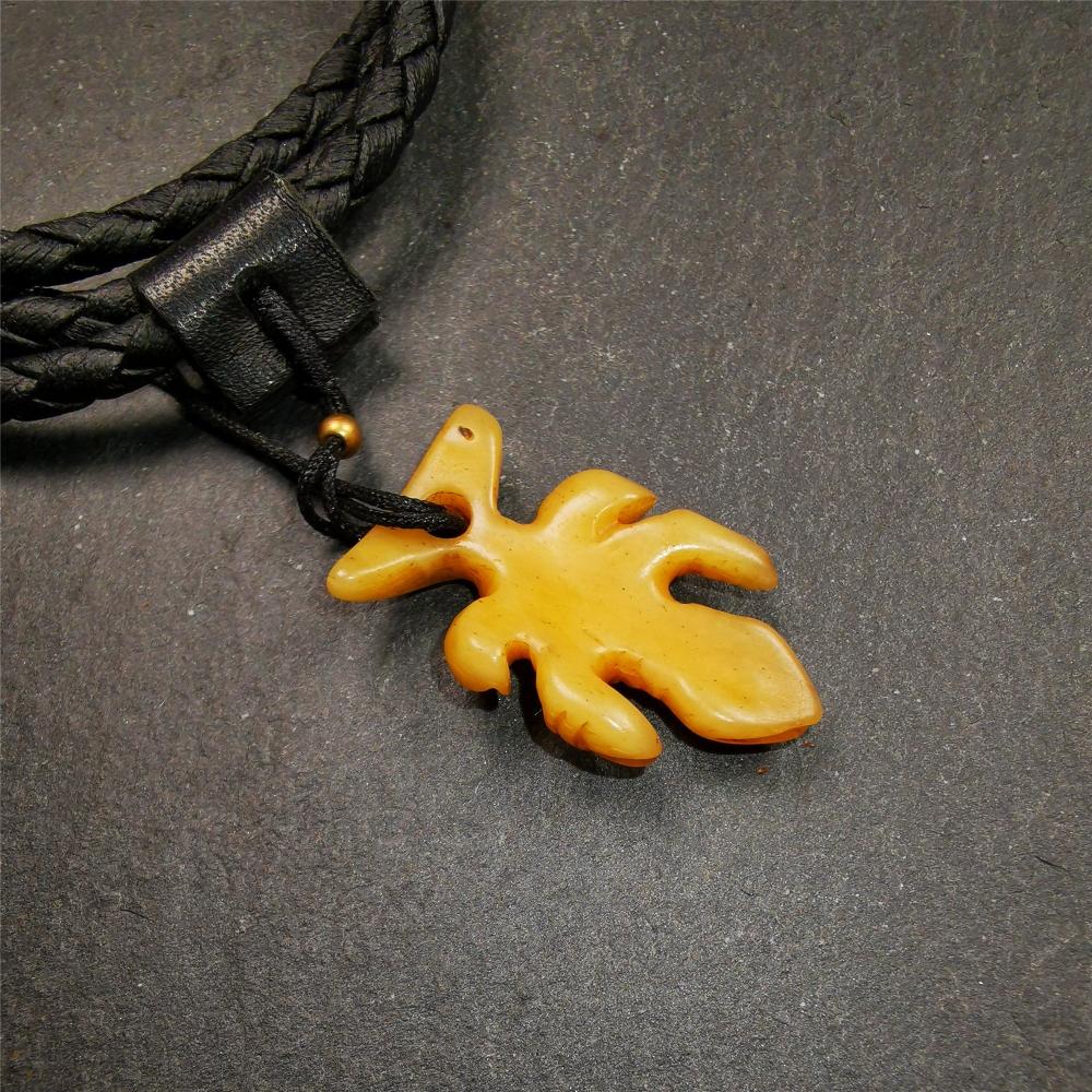 Tibetan Amulet,Yak Bone Carved Scorpion Guru of Padmasambhava, 1.2"