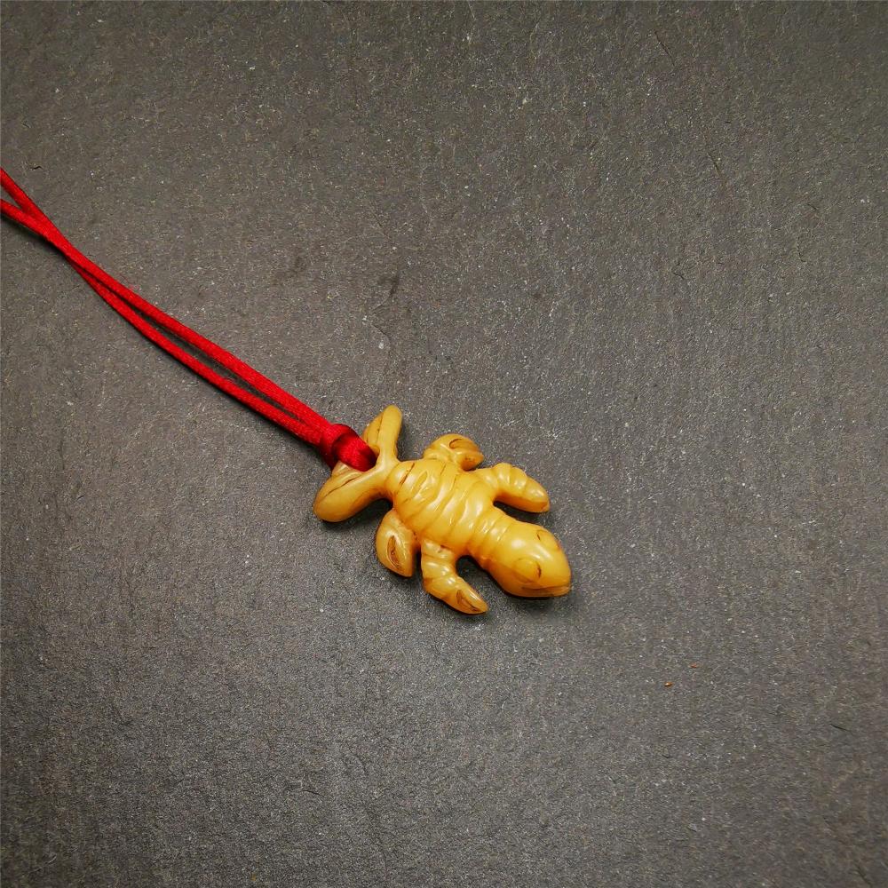 Tibetan Amulet,Yak Bone Carved Scorpion Guru of Padmasambhava, 1.2"