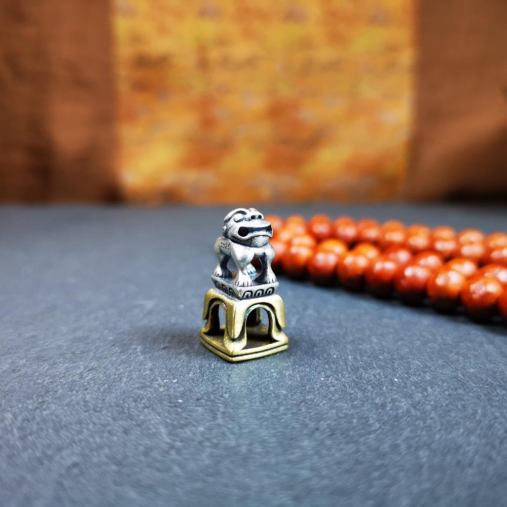 Tibetan Buddhism Seal, Handmade Snow Lion Shape with Kalachakra Symbol