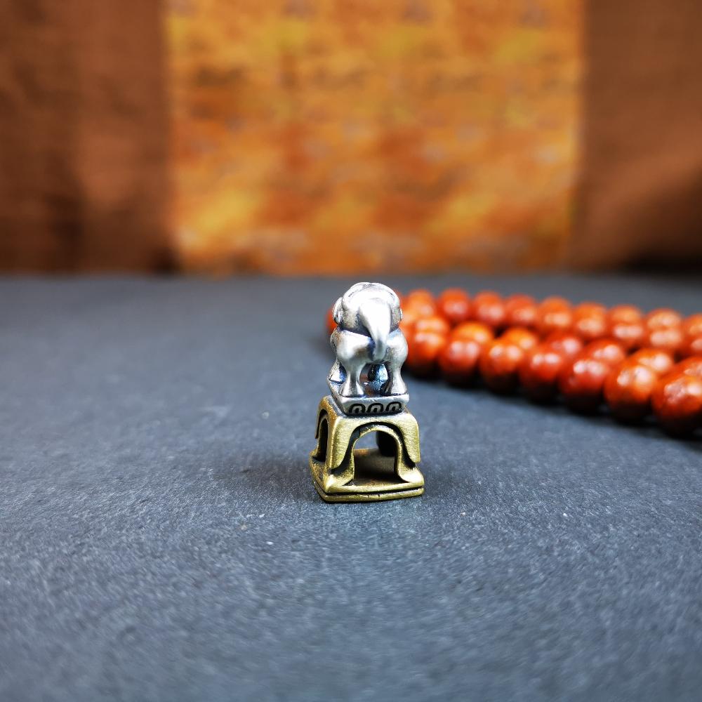 Tibetan Buddhism Seal, Handmade Snow Lion Shape with Kalachakra Symbol