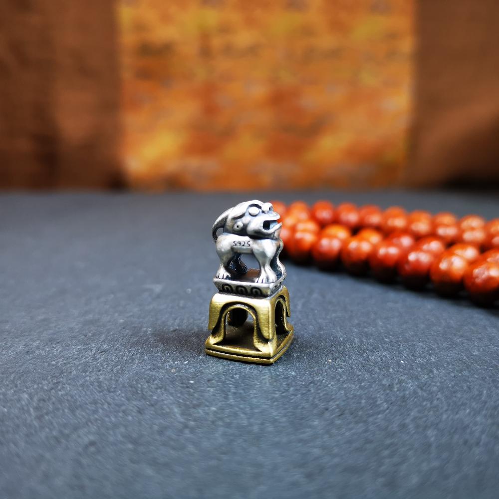 Tibetan Buddhism Seal, Handmade Snow Lion Shape with Kalachakra Symbol