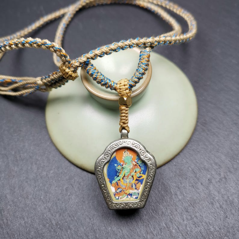 Tibetan Buddhist Gau Box Amulet, Green Tara Ghau Shrine, Altar Pendant