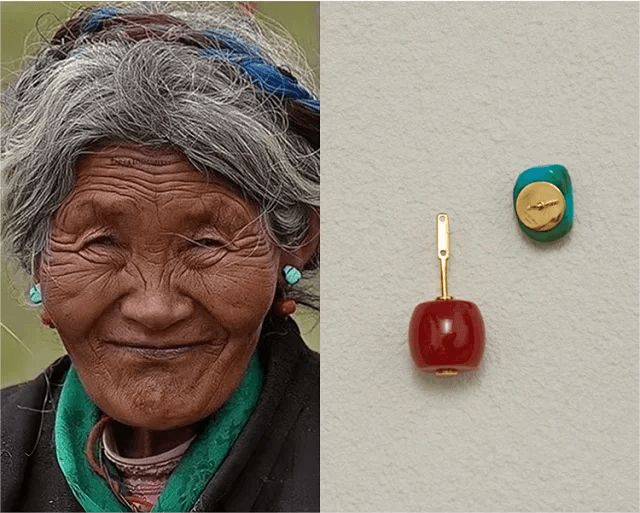 Turquoise Red Agate Earring - Gandhanra-ART