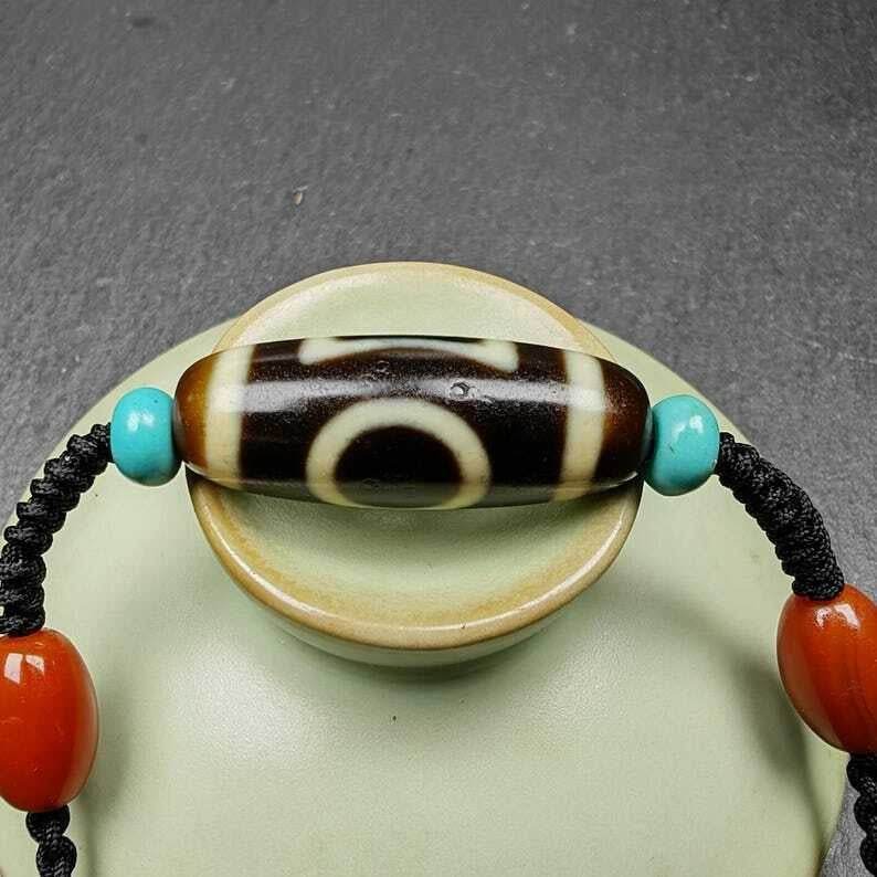 Tibetan Sky & Earth Dzi Bead Necklace,29 x 11mm - Gandhanra-ART