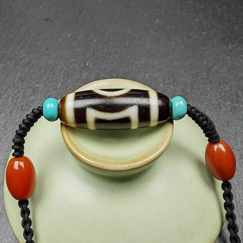 Tibetan Sky & Earth Dzi Bead Necklace,29 x 11mm - Gandhanra-ART
