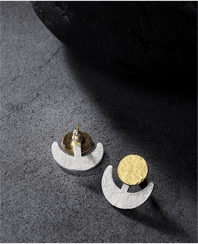 Sun and Moon Silver Earring - Gandhanra-ART