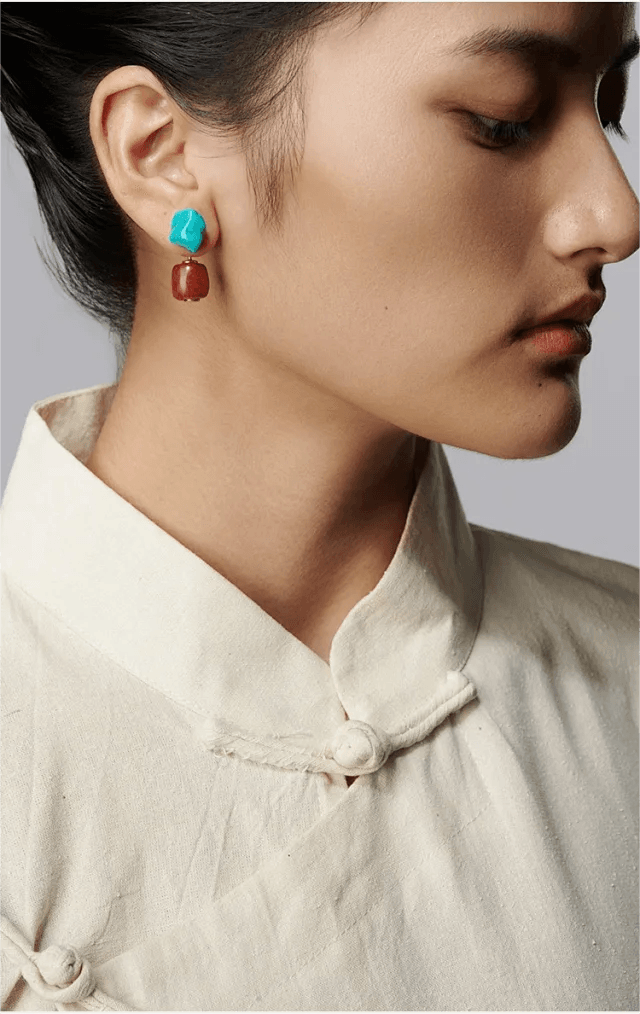 Turquoise Red Agate Earring - Gandhanra-ART