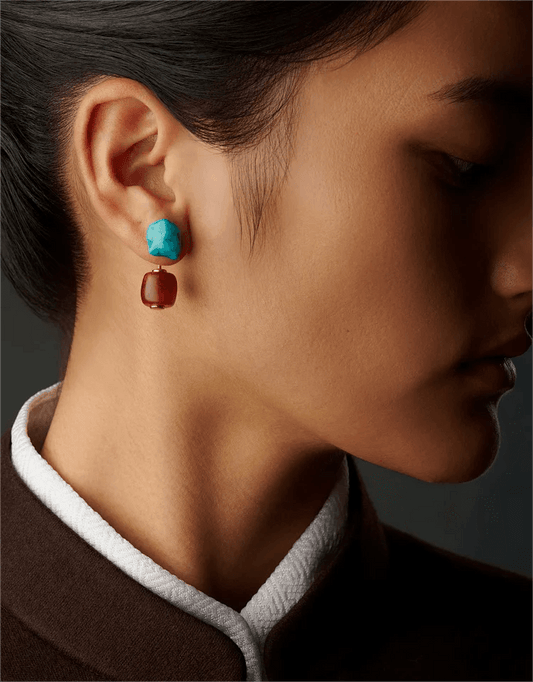 Turquoise Red Agate Earring - Gandhanra-ART