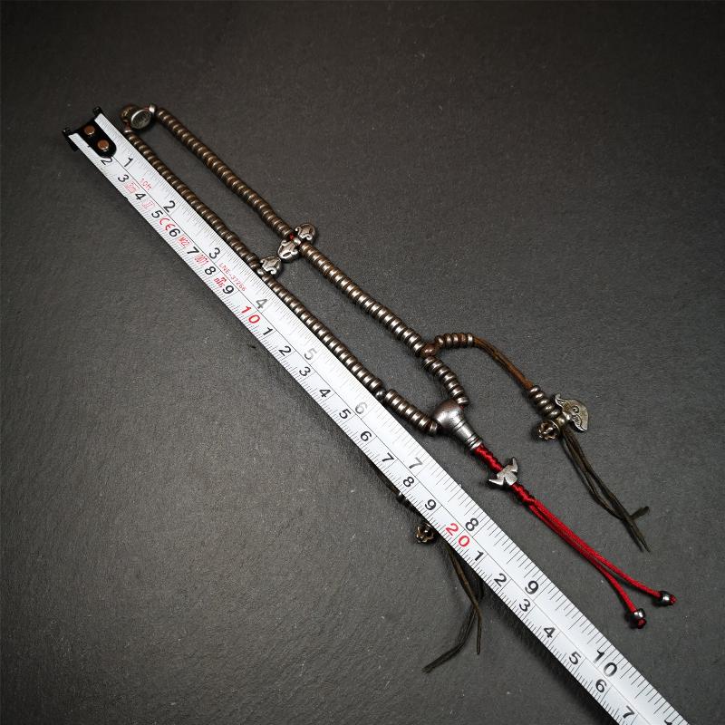 Gandhanra Handmade Tibetan Mala,Made of Cold Iron ,Old 108 Prayer Beads Necklace with Counters,Tibetan Rosary for Meditation,15"