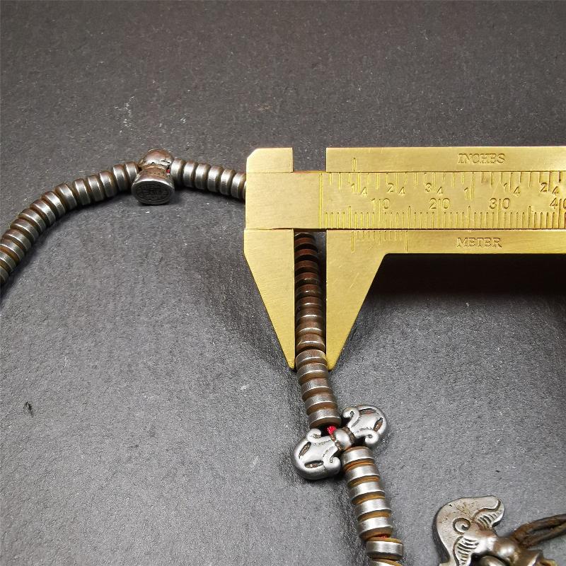 Gandhanra Handmade Tibetan Mala,Made of Cold Iron ,Old 108 Prayer Beads Necklace with Counters,Tibetan Rosary for Meditation,15"