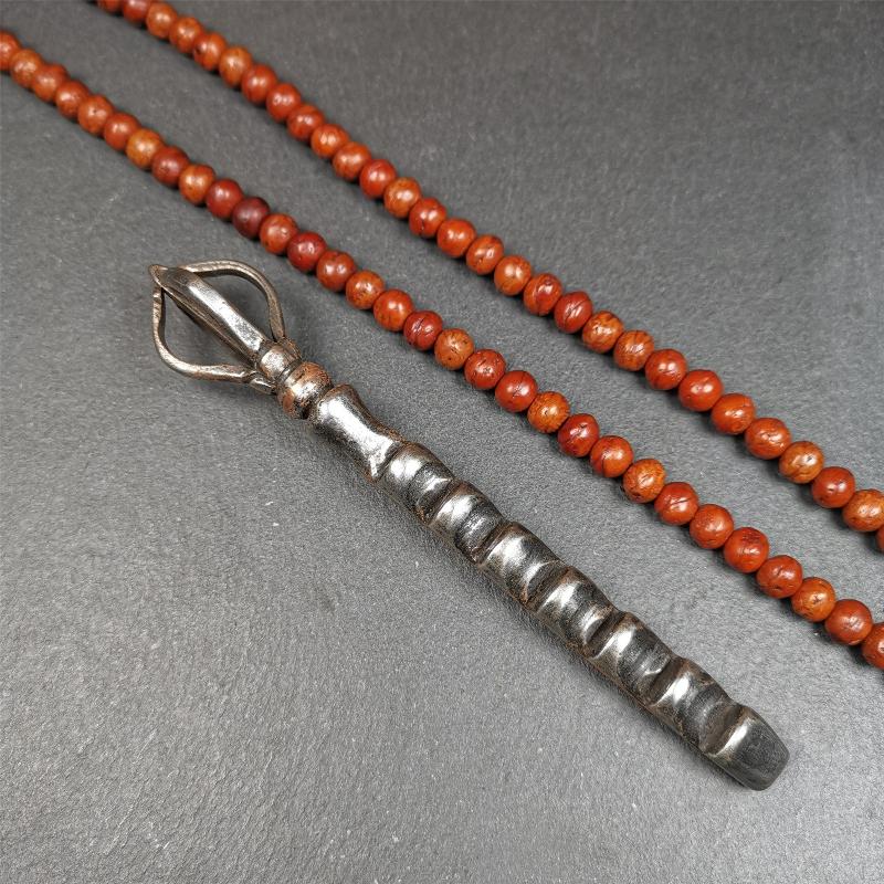 This ladder is handmade by Tibetan craftsmen and comes from Hepo Town, Baiyu County,Tibet, the birthplace of the famous Tibetan handicrafts. It's a ritual implement, made of cold iron, the shape is Tibetan Ladder of Heaven,a half vajra on the top.