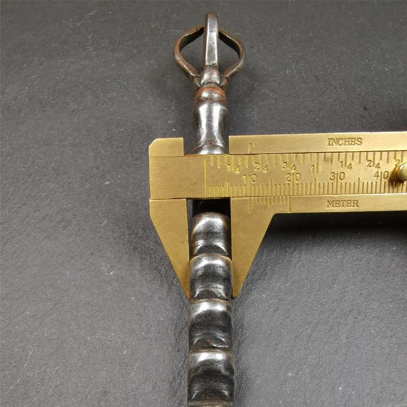This ladder is handmade by Tibetan craftsmen and comes from Hepo Town, Baiyu County,Tibet, the birthplace of the famous Tibetan handicrafts. It's a ritual implement, made of cold iron, the shape is Tibetan Ladder of Heaven,a half vajra on the top.
