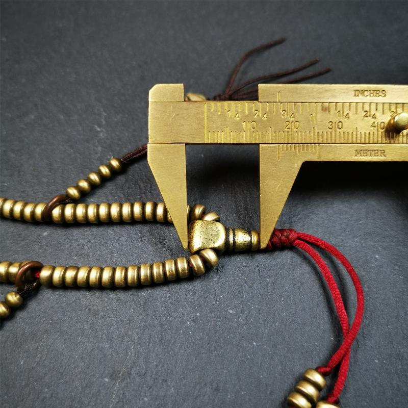 0.2" Lima Brass Mala,15" - Tibetan Buddhist mala beads, size reference