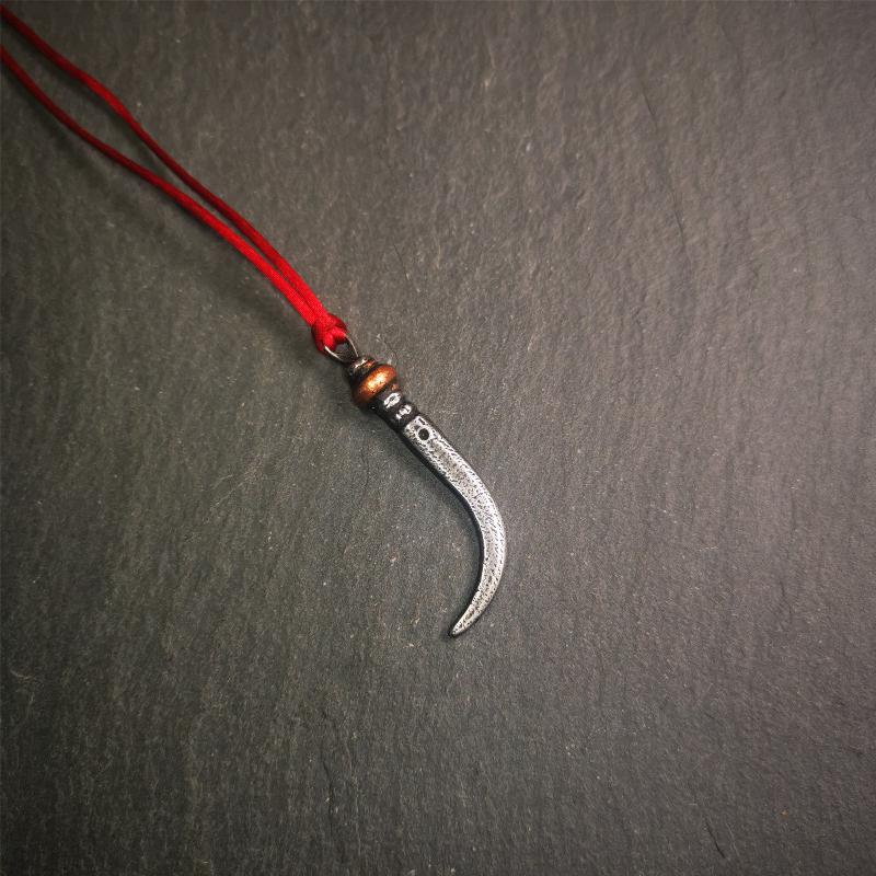Handmade Tibetan Amulet ,Wolf Tooth Pendant with Leather Cord, 1.77"