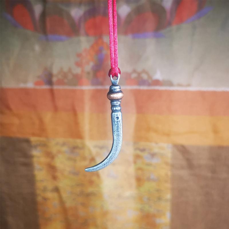 Handmade Tibetan Amulet ,Wolf Tooth Pendant with Leather Cord, 1.77"