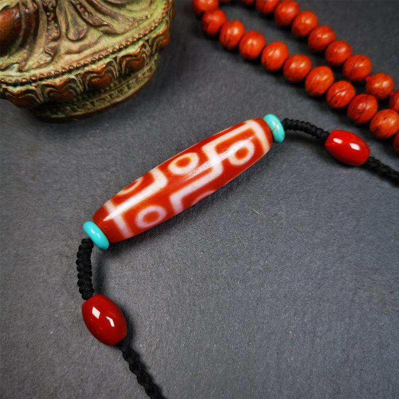 Fire Agate 9 Eyes Dzi Bead Necklace - Gandhanra-ART
