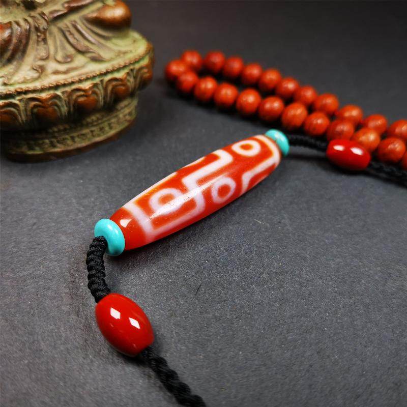 Fire Agate 9 Eyes Dzi Bead Necklace - Gandhanra-ART