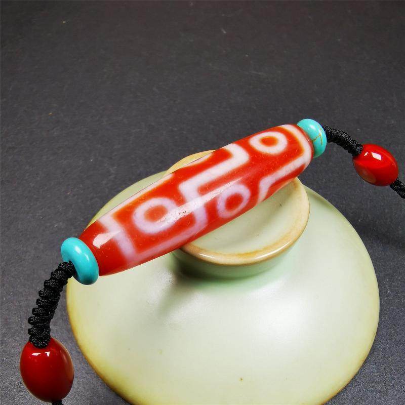 Fire Agate 9 Eyes Dzi Bead Necklace - Gandhanra-ART