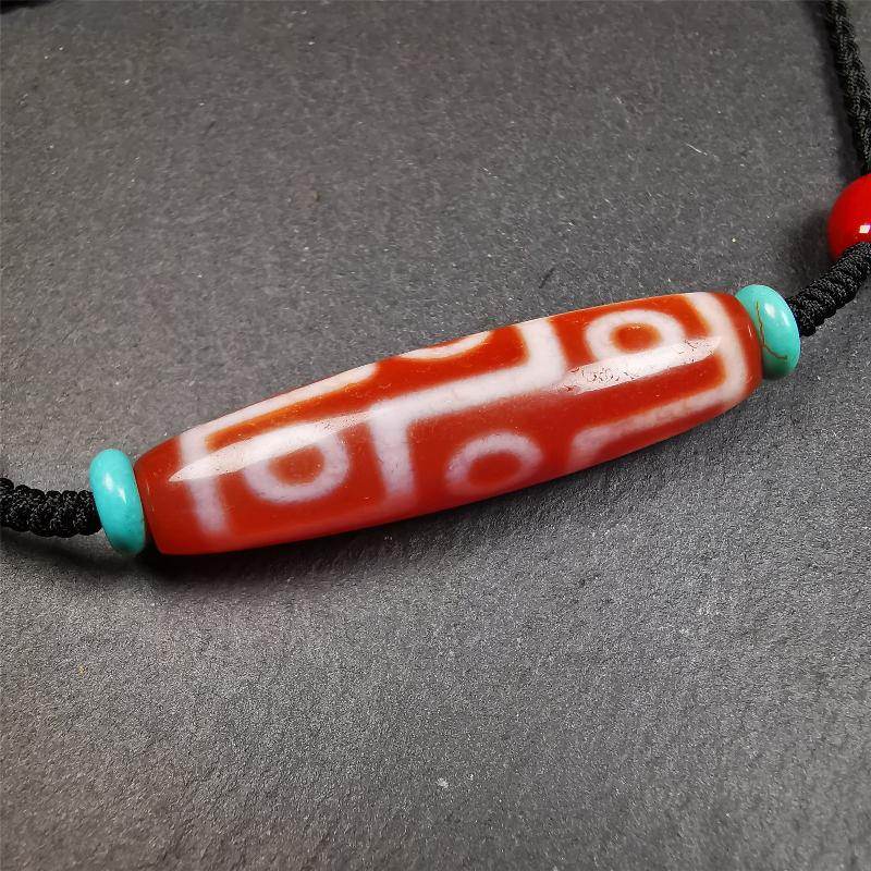 Fire Agate 9 Eyes Dzi Bead Necklace - Gandhanra-ART