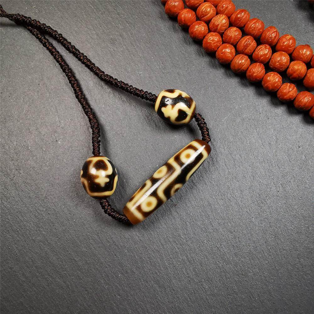 Nine Eyed Dzi + Vase Dalo Dzi Necklace - Gandhanra-ART