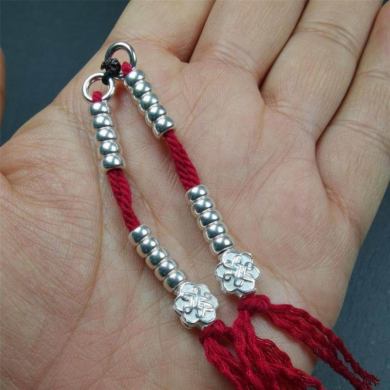 5mm Sterling Silver Prayer Bead Counters with Lucky Knot Pendant - Gandhanra-ART