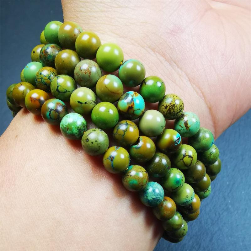 Gandhanra Old 108 Turquoise Beads Mala,Tibetan Prayer Beads for Meditation,Diameter 0.28", Circumference 32 inches