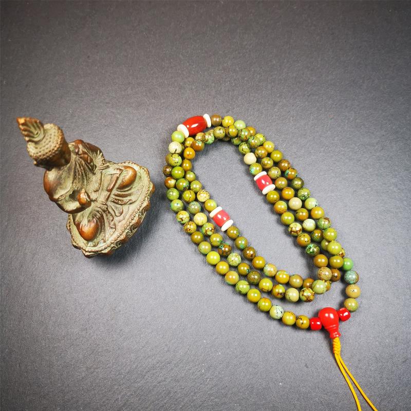 Gandhanra Old 108 Turquoise Beads Mala,Tibetan Prayer Beads for Meditation,Diameter 0.28", Circumference 32 inches