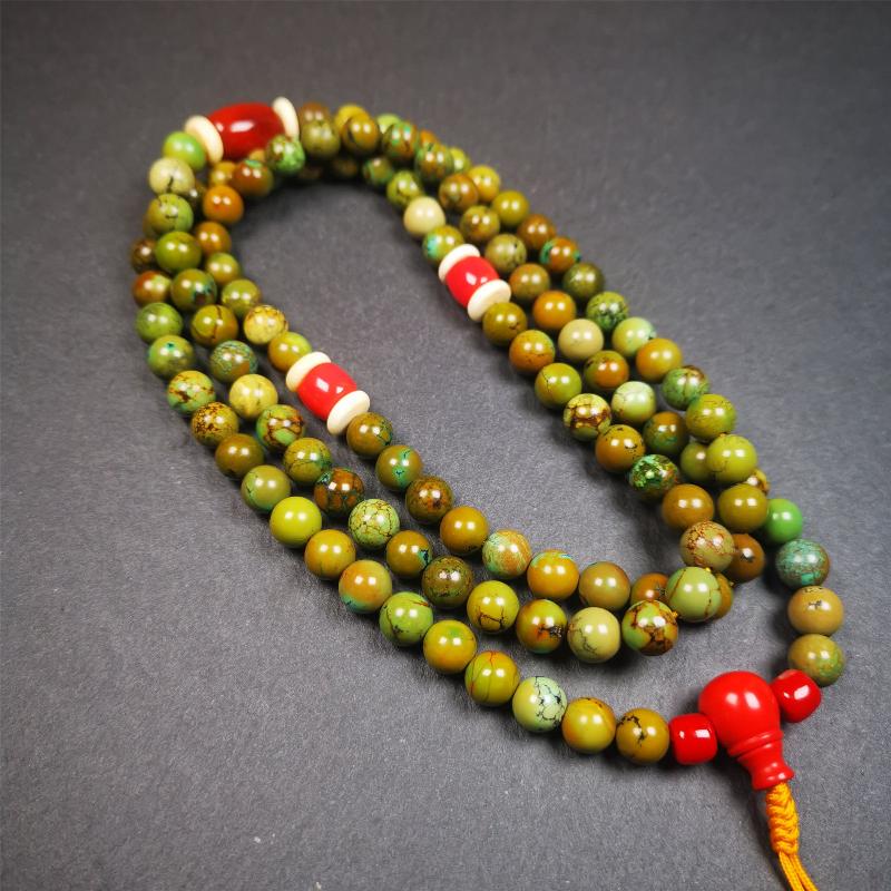 Gandhanra Old 108 Turquoise Beads Mala,Tibetan Prayer Beads for Meditation,Diameter 0.28", Circumference 32 inches