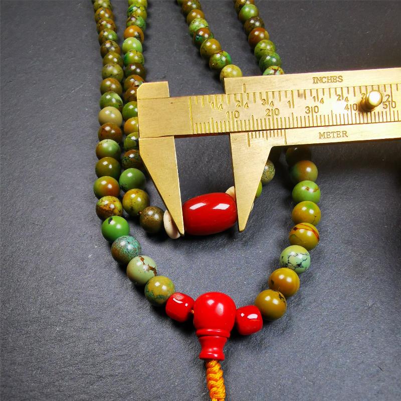 Gandhanra Old 108 Turquoise Beads Mala,Tibetan Prayer Beads for Meditation,Diameter 0.28", Circumference 32 inches