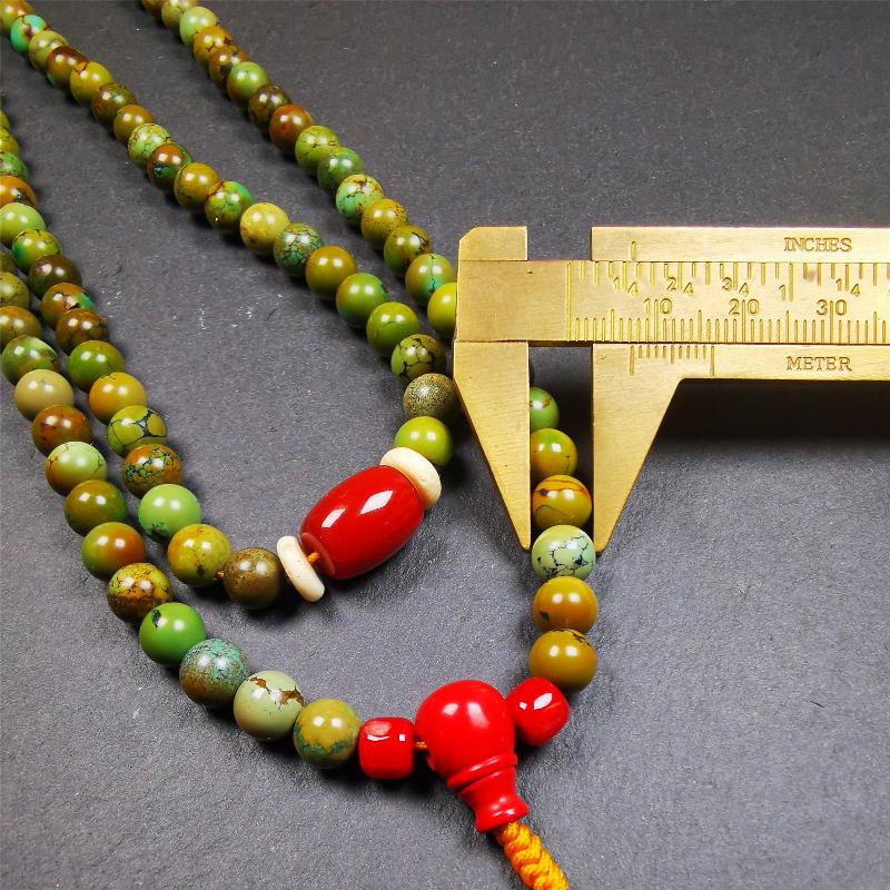 Gandhanra Old 108 Turquoise Beads Mala,Tibetan Prayer Beads for Meditation,Diameter 0.28", Circumference 32 inches