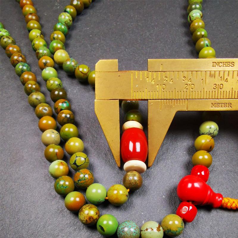 Gandhanra Old 108 Turquoise Beads Mala,Tibetan Prayer Beads for Meditation,Diameter 0.28", Circumference 32 inches