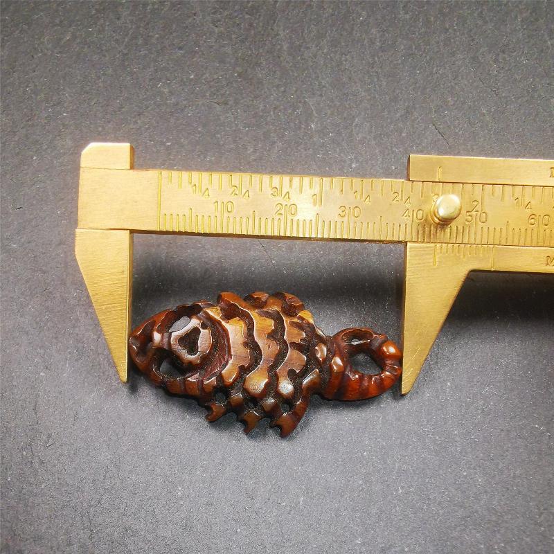 Tibetan Amulet, Yak Bone Carved Scorpion Guru of Padmasambhava, 1.77"