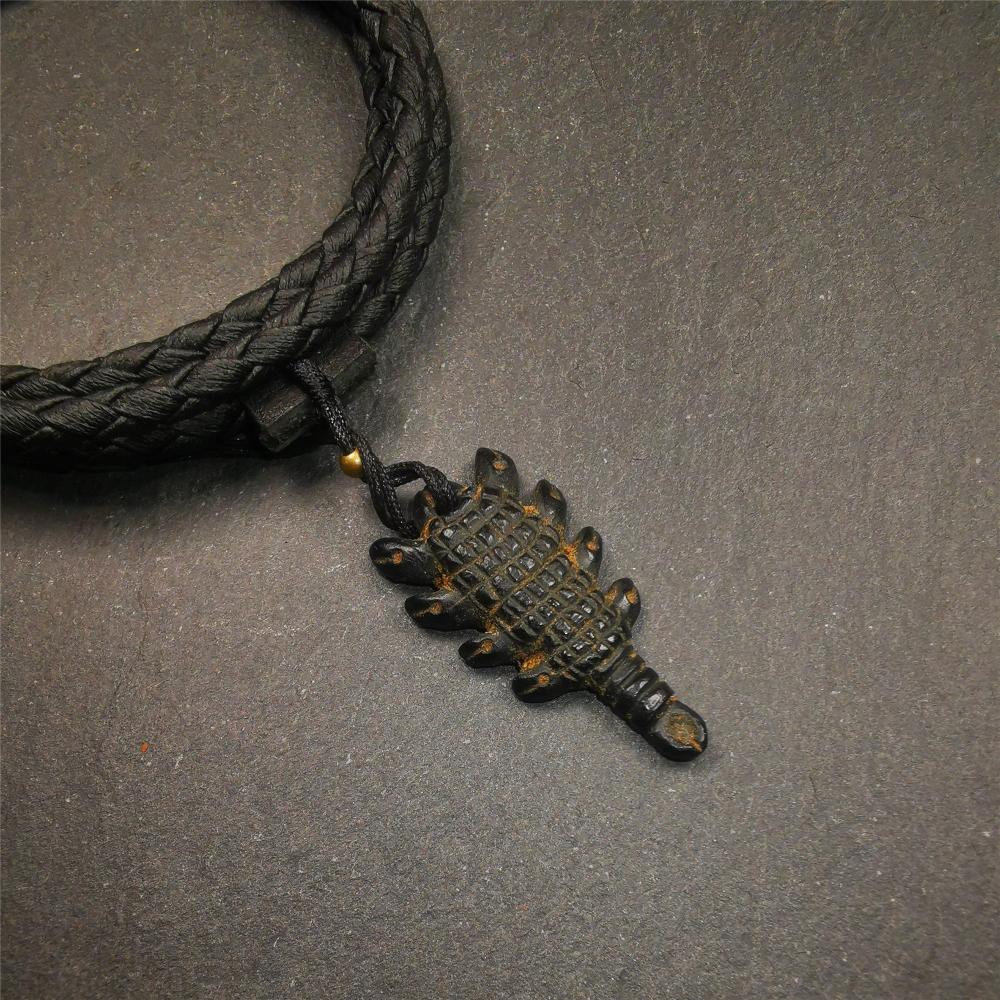 Amulet,Obsidian Carved Scorpion Guru of Padmasambhava Pendant,1.3"