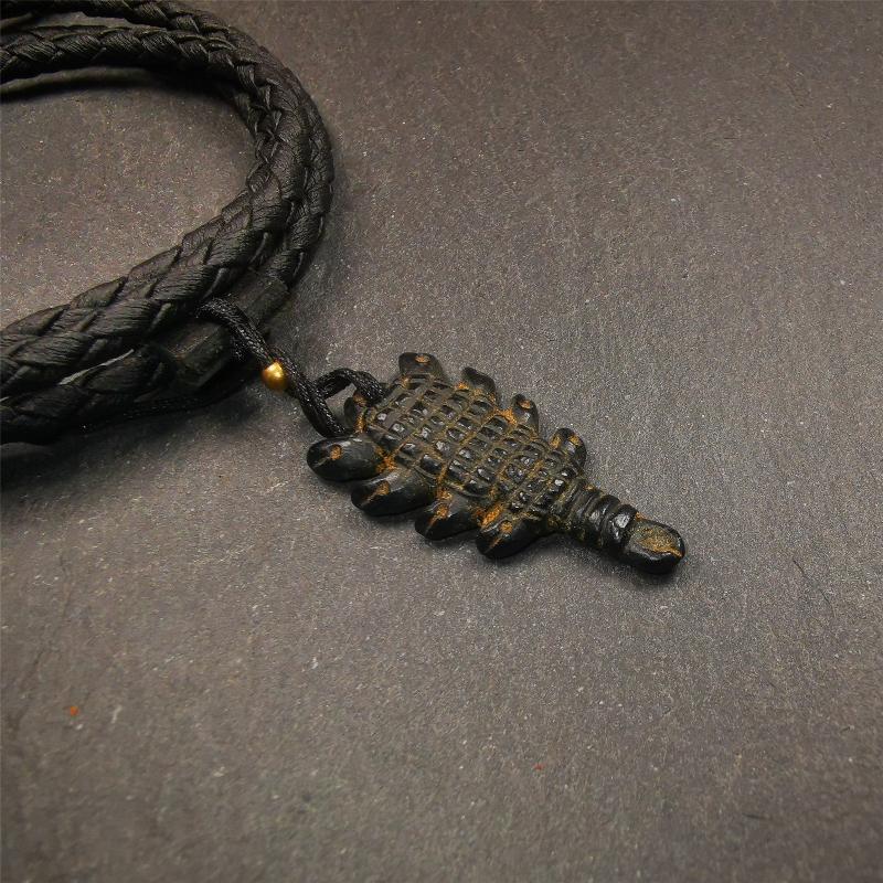 Amulet,Obsidian Carved Scorpion Guru of Padmasambhava Pendant,1.3"