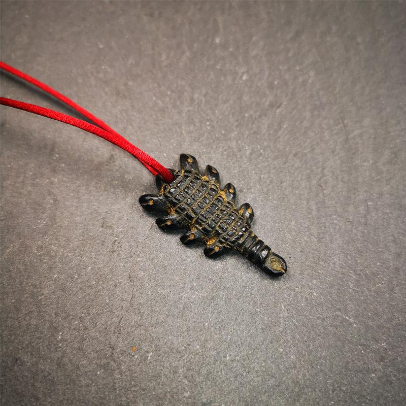 Amulet,Obsidian Carved Scorpion Guru of Padmasambhava Pendant,1.3"