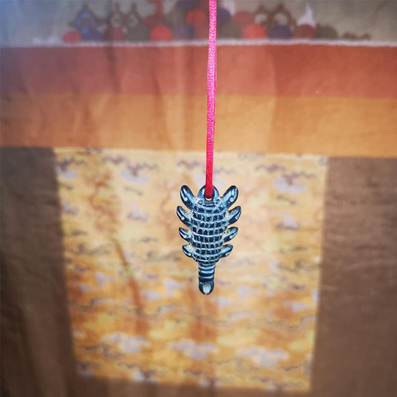 Amulet,Obsidian Carved Scorpion Guru of Padmasambhava Pendant,1.3"